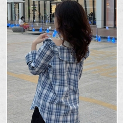 [A459] Áo SƠ MI kiểu nữ PHỐI YẾM BẸT VAI  mẫu CARO phom rộng tay dài xinh xắn hot trend - L2M (New)