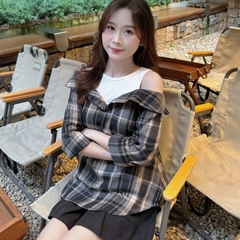 [A459] Áo SƠ MI kiểu nữ PHỐI YẾM BẸT VAI  mẫu CARO phom rộng tay dài xinh xắn hot trend - L2M (New)