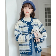 [A460] Áo khoác len thu đông Cardigan SỌC VIỀN CHỮ THẬP phom rộng vải dày dặn cực xịn xò - L2M (New)