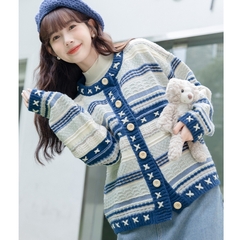 [A460] Áo khoác len thu đông Cardigan SỌC VIỀN CHỮ THẬP phom rộng vải dày dặn cực xịn xò - L2M (New)