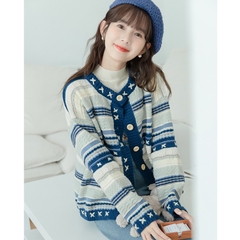 [A460] Áo khoác len thu đông Cardigan SỌC VIỀN CHỮ THẬP phom rộng vải dày dặn cực xịn xò - L2M (New)