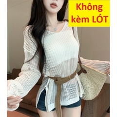 [A462] Set Áo len LƯỚI montoghi CỔ V LƯỚI NHỎ KÈM ĐAI form vừa mặc ngoài đi biển dễ phối đồ - L2M (New)
