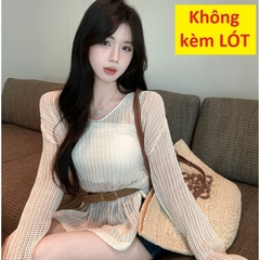 [A462] Set Áo len LƯỚI montoghi CỔ V LƯỚI NHỎ KÈM ĐAI form vừa mặc ngoài đi biển dễ phối đồ - L2M (New)