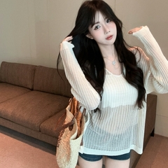 [A462] Set Áo len LƯỚI montoghi CỔ V LƯỚI NHỎ KÈM ĐAI form vừa mặc ngoài đi biển dễ phối đồ - L2M (New)