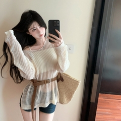 [A462] Set Áo len LƯỚI montoghi CỔ V LƯỚI NHỎ KÈM ĐAI form vừa mặc ngoài đi biển dễ phối đồ - L2M (New)