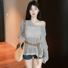 [A462] Set Áo len LƯỚI montoghi CỔ V LƯỚI NHỎ KÈM ĐAI form vừa mặc ngoài đi biển dễ phối đồ - L2M (New)