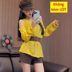 [A464] Set Áo len LƯỚI montoghi KHOÉT VAI KÈM ĐAI TO tay dài mặc ngoài đi biển dễ phối đồ - L2M (New)
