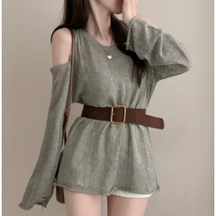 [A464] Set Áo len LƯỚI montoghi KHOÉT VAI KÈM ĐAI TO tay dài mặc ngoài đi biển dễ phối đồ - L2M (New)