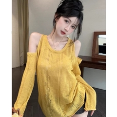 [A464] Set Áo len LƯỚI montoghi KHOÉT VAI KÈM ĐAI TO tay dài mặc ngoài đi biển dễ phối đồ - L2M (New)