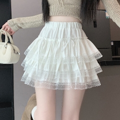 [Q094] Chân váy XÒE PHỐI REN ĐÍNH 2 NƠ DÀI có lót trong lưng thun co giãn dáng ngắn xinh xắn - L2M (New)