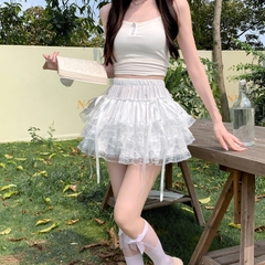 [Q094] Chân váy XÒE PHỐI REN ĐÍNH 2 NƠ DÀI có lót trong lưng thun co giãn dáng ngắn xinh xắn - L2M (New)