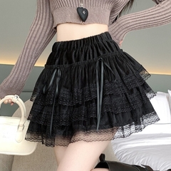 [Q094] Chân váy XÒE PHỐI REN ĐÍNH 2 NƠ DÀI có lót trong lưng thun co giãn dáng ngắn xinh xắn - L2M (New)