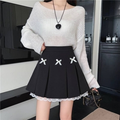 [Q003-14] Quần giả váy nữ kiểu XẾP LY 3 NƠ NGANG PHỐI REN lưng thun co giãn dễ phối đồ - L2M (New)