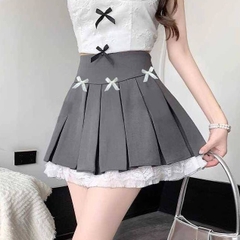 [Q003-14] Quần giả váy nữ kiểu XẾP LY 3 NƠ NGANG PHỐI REN lưng thun co giãn dễ phối đồ - L2M (New)