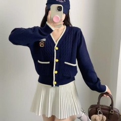 [A465] Áo len nữ Montoghi dệt kim LOGO KÈM CHỮ phối VIỀN VÀ TÚI cài nút tay dài sang trọng - L2M (New)