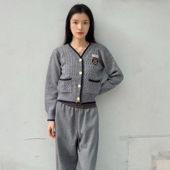 [A465] Áo len nữ Montoghi dệt kim LOGO KÈM CHỮ phối VIỀN VÀ TÚI cài nút tay dài sang trọng - L2M (New)