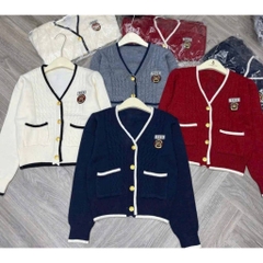 [A465] Áo len nữ Montoghi dệt kim LOGO KÈM CHỮ phối VIỀN VÀ TÚI cài nút tay dài sang trọng - L2M (New)