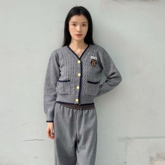 [A465] Áo len nữ Montoghi dệt kim LOGO KÈM CHỮ phối VIỀN VÀ TÚI cài nút tay dài sang trọng - L2M (New)