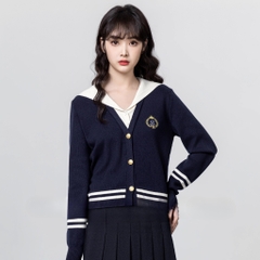 [A468] Áo len nữ Montoghi dệt kim CỔ V THỦY THỦ PHỐI VIỀN LOGO cài nút tay dài sang trọng - L2M (New)