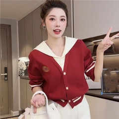 [A468] Áo len nữ Montoghi dệt kim CỔ V THỦY THỦ PHỐI VIỀN LOGO cài nút tay dài sang trọng - L2M (New)