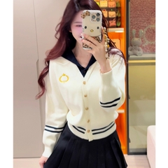 [A468] Áo len nữ Montoghi dệt kim CỔ V THỦY THỦ PHỐI VIỀN LOGO cài nút tay dài sang trọng - L2M (New)