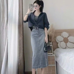 [A472] SET Áo kiểu nữ gồm SƠ MI XOẮN NGOÀI kèm lót trong KẺ SỌC hàng Quảng Châu xinh xắn - L2M (New)