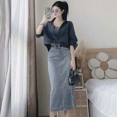 [A472] SET Áo kiểu nữ gồm SƠ MI XOẮN NGOÀI kèm lót trong KẺ SỌC hàng Quảng Châu xinh xắn - L2M (New)