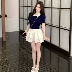 [A474] Áo len nữ Montoghi dệt kim QC PHỐI NƠ ĐEN họa tiết THỪNG 2 BÊN xinh xắn điệu đà - L2M (New)