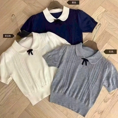 [A474] Áo len nữ Montoghi dệt kim QC PHỐI NƠ ĐEN họa tiết THỪNG 2 BÊN xinh xắn điệu đà - L2M (New)