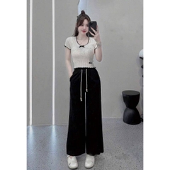 [A477] Áo len nữ Montoghi dệt kim PHỐI LƯỚI VIỀN BÈO và NƠ dáng ôm tôn body xinh xắn - L2M (New)