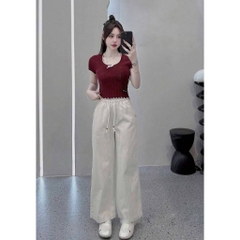 [A477] Áo len nữ Montoghi dệt kim PHỐI LƯỚI VIỀN BÈO và NƠ dáng ôm tôn body xinh xắn - L2M (New)