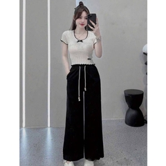 [A477] Áo len nữ Montoghi dệt kim PHỐI LƯỚI VIỀN BÈO và NƠ dáng ôm tôn body xinh xắn - L2M (New)