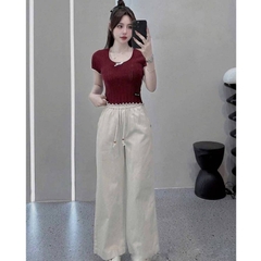 [A477] Áo len nữ Montoghi dệt kim PHỐI LƯỚI VIỀN BÈO và NƠ dáng ôm tôn body xinh xắn - L2M (New)