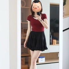 [A477] Áo len nữ Montoghi dệt kim PHỐI LƯỚI VIỀN BÈO và NƠ dáng ôm tôn body xinh xắn - L2M (New)