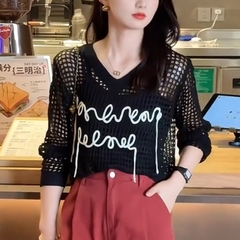 [A473] SET (2 ÁO) len LƯỚI nữ Montoghi dệt kim CHỮ NỐI DÀI kèm ÁO 3 LỖ cực hot sang chảnh - L2M (New)