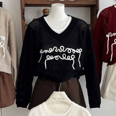 [A473] SET (2 ÁO) len LƯỚI nữ Montoghi dệt kim CHỮ NỐI DÀI kèm ÁO 3 LỖ cực hot sang chảnh - L2M (New)