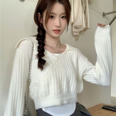 [A476] Set (2 MÓN) áo len dệt kim CỔ V BẺ NÚT CHÉO TRƯỚC và ÁO 3 LỖ tay dài croptop siêu hot - L2M (New)