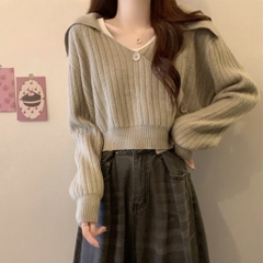 [A476] Set (2 MÓN) áo len dệt kim CỔ V BẺ NÚT CHÉO TRƯỚC và ÁO 3 LỖ tay dài croptop siêu hot - L2M (New)