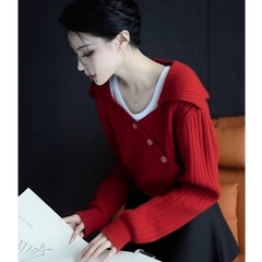 [A476] Set (2 MÓN) áo len dệt kim CỔ V BẺ NÚT CHÉO TRƯỚC và ÁO 3 LỖ tay dài croptop siêu hot - L2M (New)