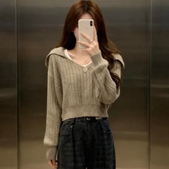 [A476] Set (2 MÓN) áo len dệt kim CỔ V BẺ NÚT CHÉO TRƯỚC và ÁO 3 LỖ tay dài croptop siêu hot - L2M (New)