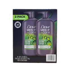 Dove Men+Care Extra Fresh Body and Face Wash, 2pk/30oz