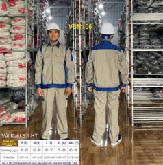 Quần áo bảo hộ lao động mẫu AD25 màu ghi đậm phối xanh, vải kaki 3/1, in đồng phục doanh nghiệp, nhà xưởng, đội thi công,…