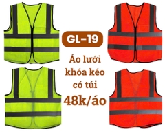 [GL-19] Áo ghi lê bảo hộ lao động - Áo lưới phản quang khóa kéo có túi màu cam & nõn chuối