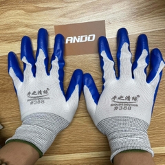 Găng tay bảo hộ lao động - Bịch 12 đôi găng tay 388, phủ sơn xanh, sợi polyester dày, trọng lượng 55g/đôi