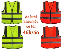 Áo ghi lê bảo hộ lao động - Áo lưới phản quang khóa kéo có túi màu cam & nõn chuối