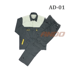 Quần áo bảo hộ lao động AD01 màu xám đậm, vải kaki 3/1, thiết kế & in đồng phục doanh nghiệp, nhà xưởng