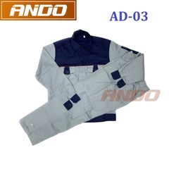 Quần áo bảo hộ lao động AD03 màu ghi phối than, vải kaki 3/1, thiết kế & in đồng phục doanh nghiệp, nhà xưởng