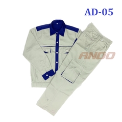 Quần áo bảo hộ lao động AD05 màu ghi kẻ xanh, vải kaki 3/1, thiết kế & in đồng phục doanh nghiệp, nhà xưởng
