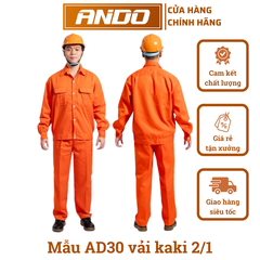 Quần áo bảo hộ lao động mẫu AD30 màu cam, vải kaki 2/1, in đồng phục doanh nghiệp, nhà xưởng, đội thi công,…
