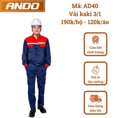 Quần áo bảo hộ lao động AD40 màu xanh than phối đỏ, vải kaki 3/1, thiết kế & in đồng phục doanh nghiệp, nhà xưởng